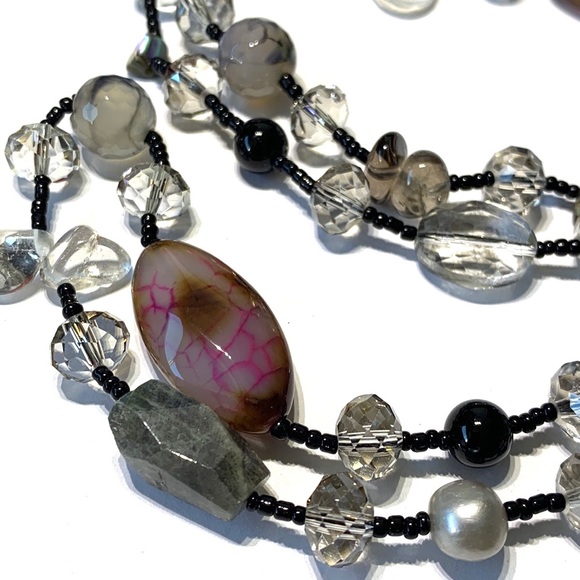 💝Vintage 1970s Crystal & Natural Stone Necklace - Picture 2 of 6